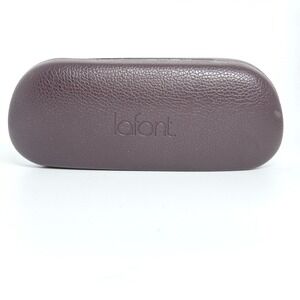 Lafont Eyeglass Case Hard Shell Brown Textured Leather Logo Cleaning Cloth